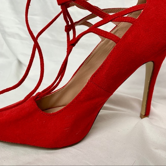 Red Lace up Heels - Picture 10 of 12